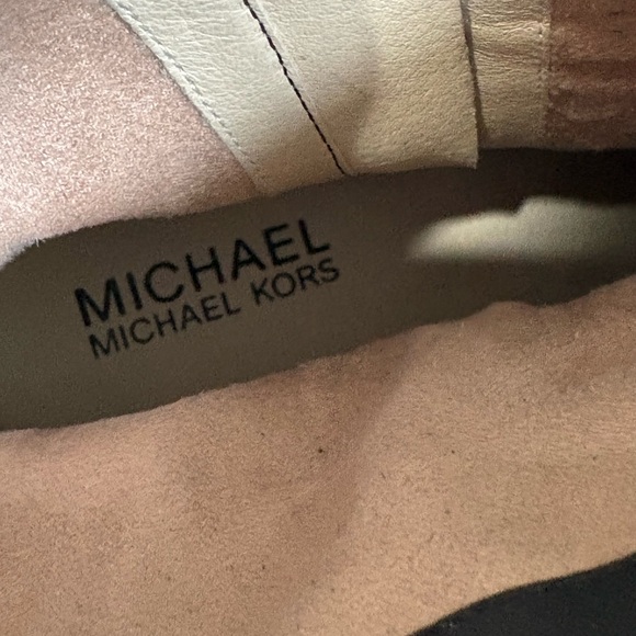 Michael Kors Black Leather & Suede Block Heel Ankle Boots with Side Zip - Picture 5 of 9